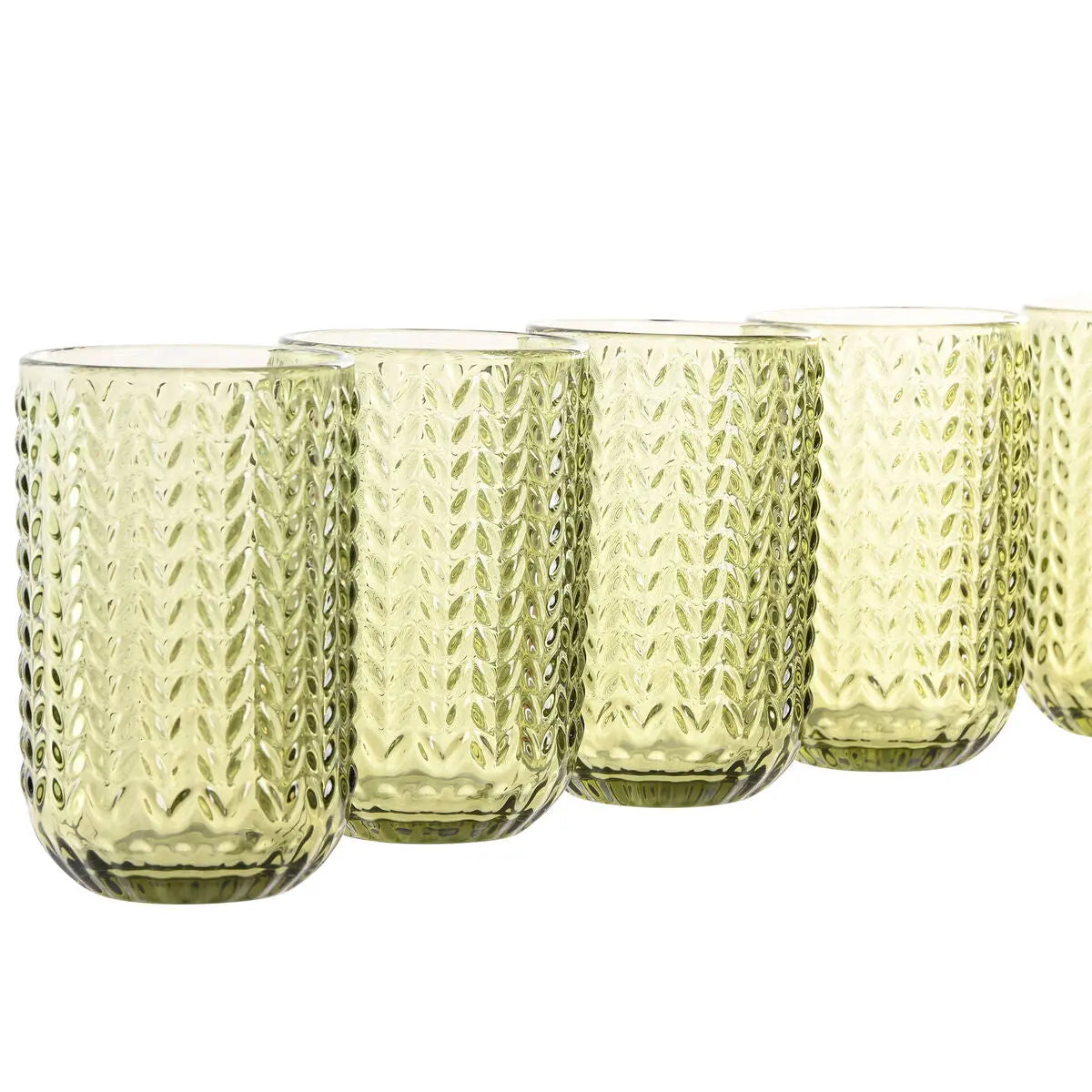 Set de Verres Home ESPRIT Vert Verre Avec relief 420 ml (6 Unités) Mamm