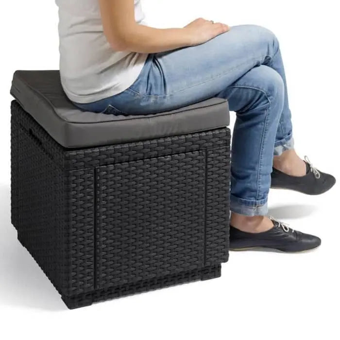 Table-pouf de jardin Keter - ALLIBERT by KETER - Cube avec coussin - Gris graphite - 47,1 L Octopia