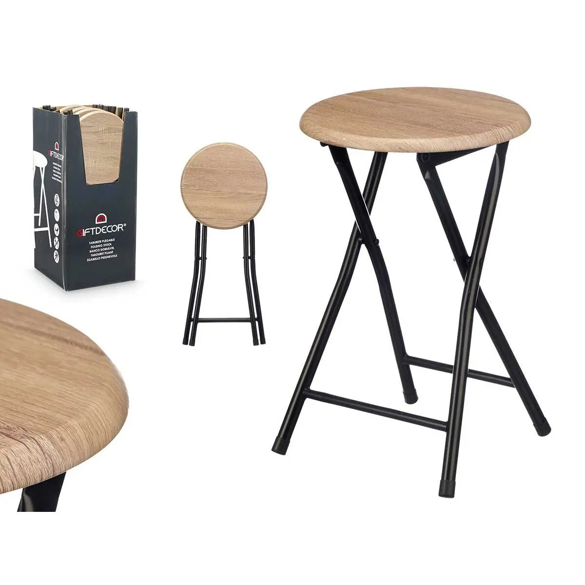 Tabouret Gift Decor WR7007M Naturel PVC Métal Bois MDF 30 x 46 x 30 cm 71,8 x 6,5 x 30 cm (8 Unités) Bigbuy