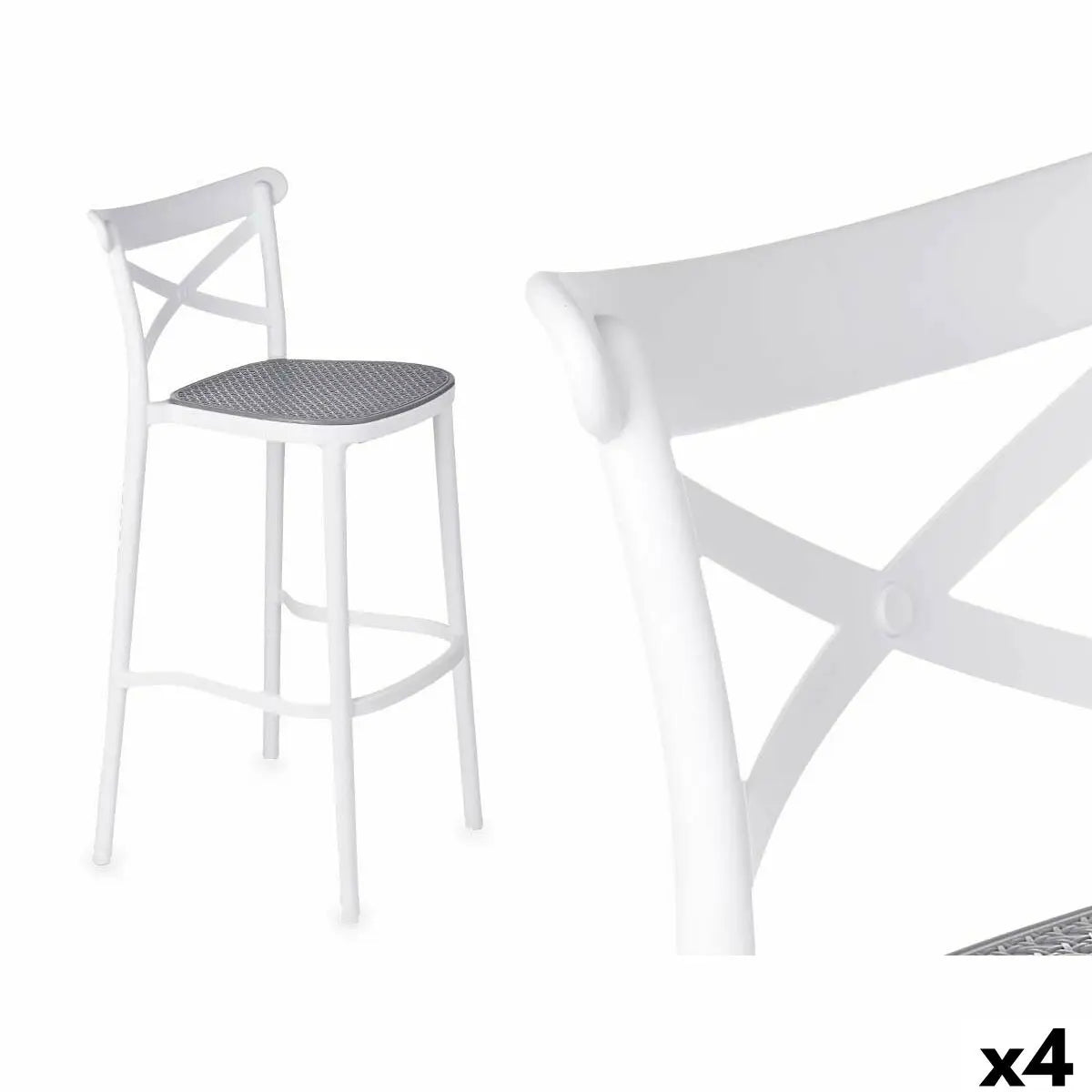 Tabouret GiftDecor PC-175B Blanc Gris polypropylène Rotin 41 x 103 x 52,5 cm (4 Unités) Bigbuy