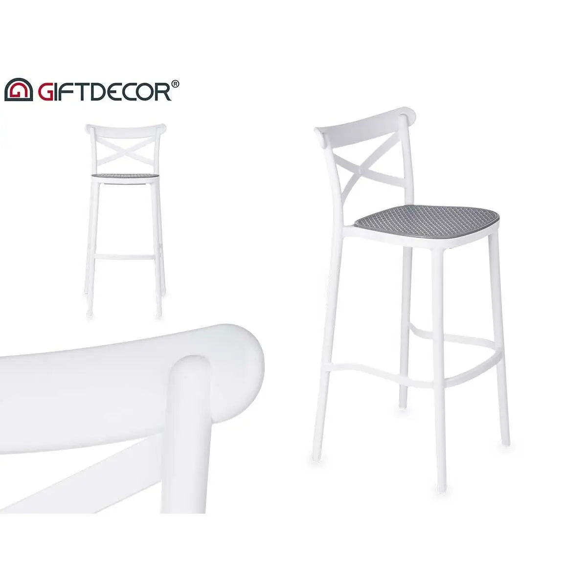 Tabouret GiftDecor PC-175B Blanc Gris polypropylène Rotin 41 x 103 x 52,5 cm (4 Unités) Bigbuy