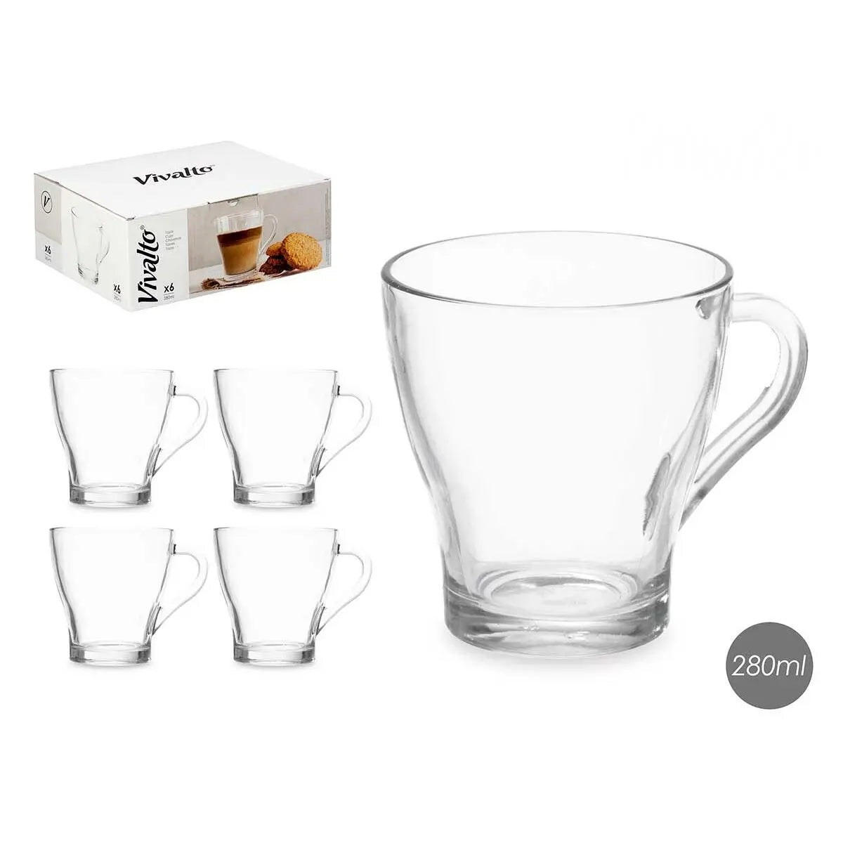 Tasse de café et de thé Vivalto 1 Transparent verre 280 ml (6 Unités) Mamm