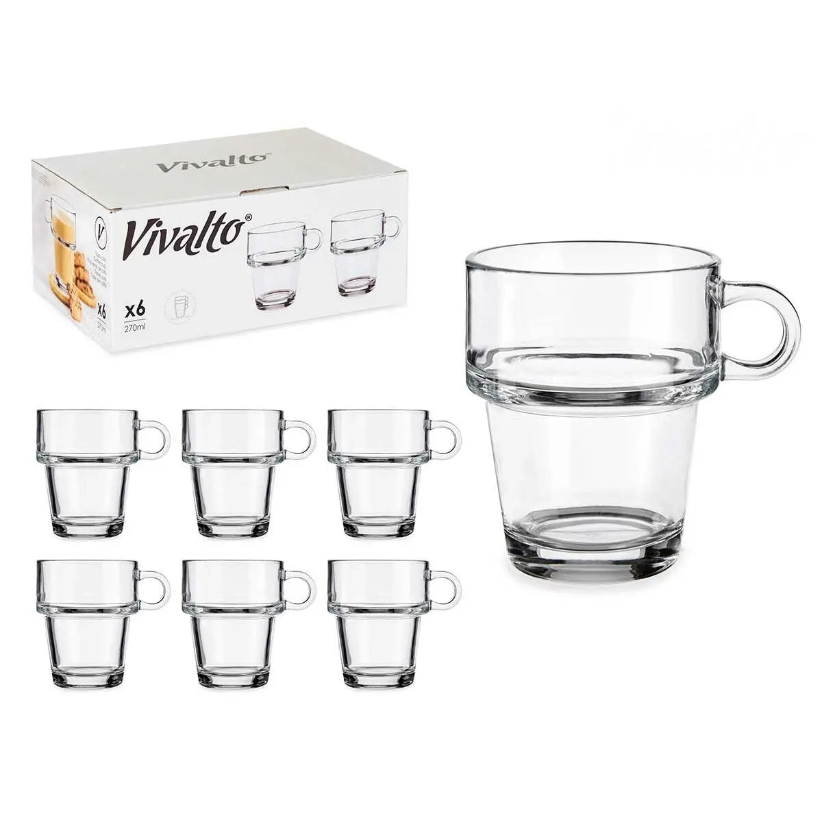 Tasse de café et de thé Vivalto Z908-9/BHA6 Transparent verre 270 ml (6 Unités) Mamm