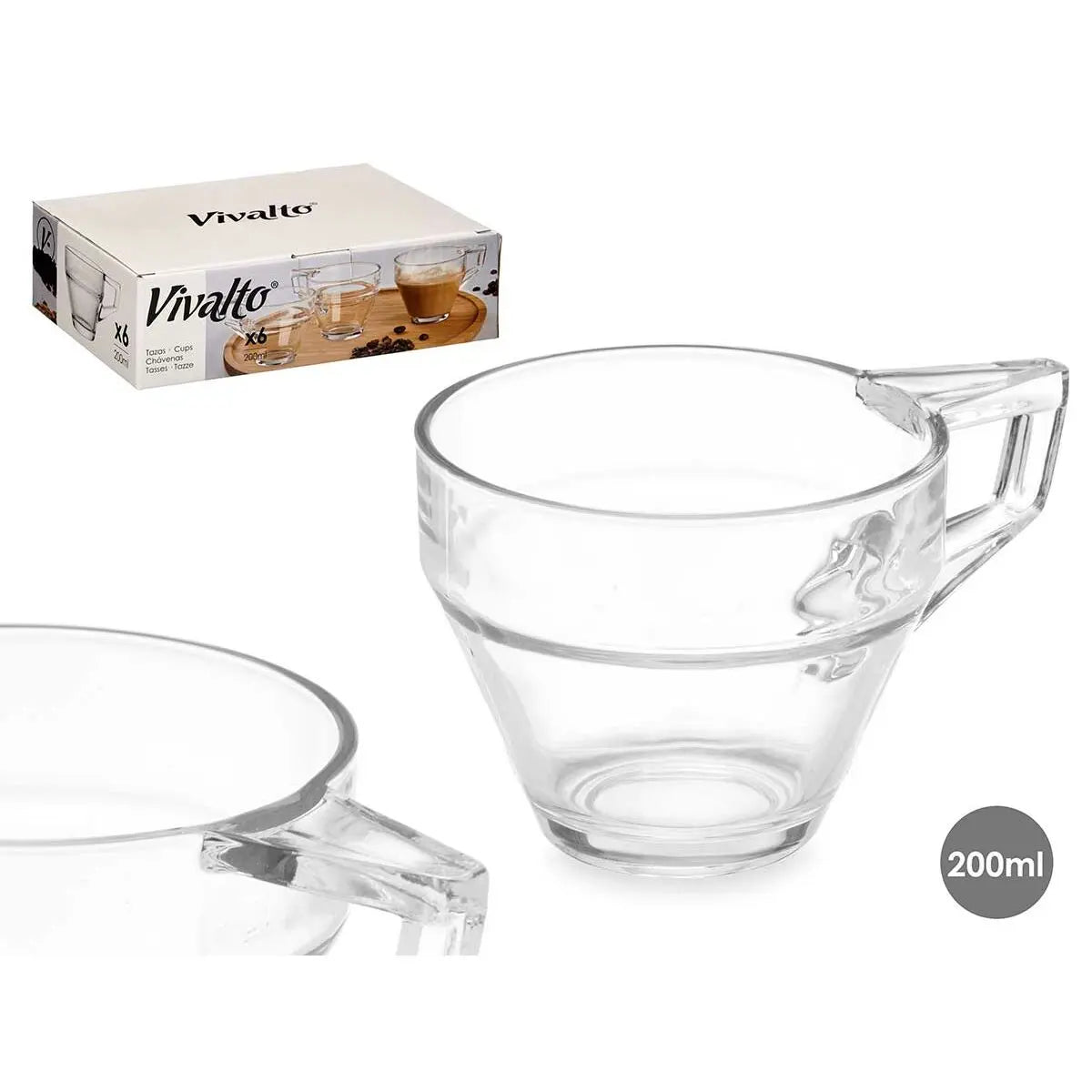 Tasse de café et de thé Vivalto ZLQ02/BHA6 Transparent verre 199 ml (6 Unités) Mamm
