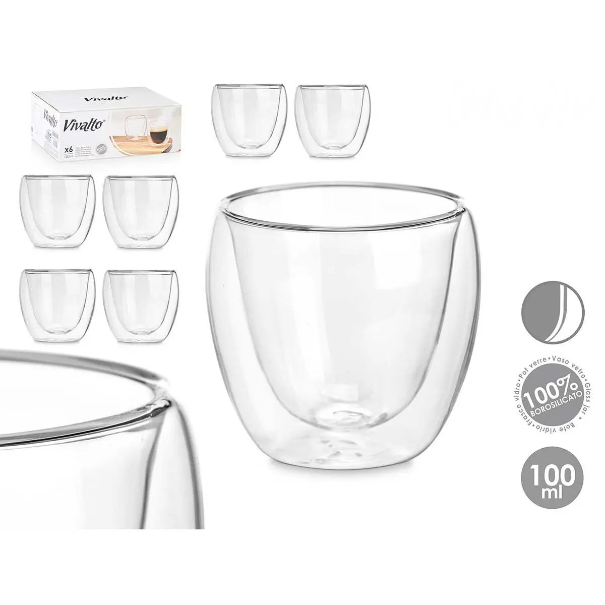 Verre d'eau Vivalto OCT-DG2319 Transparent Verre Borosilicaté 100 ml (6 Unités) Mamm