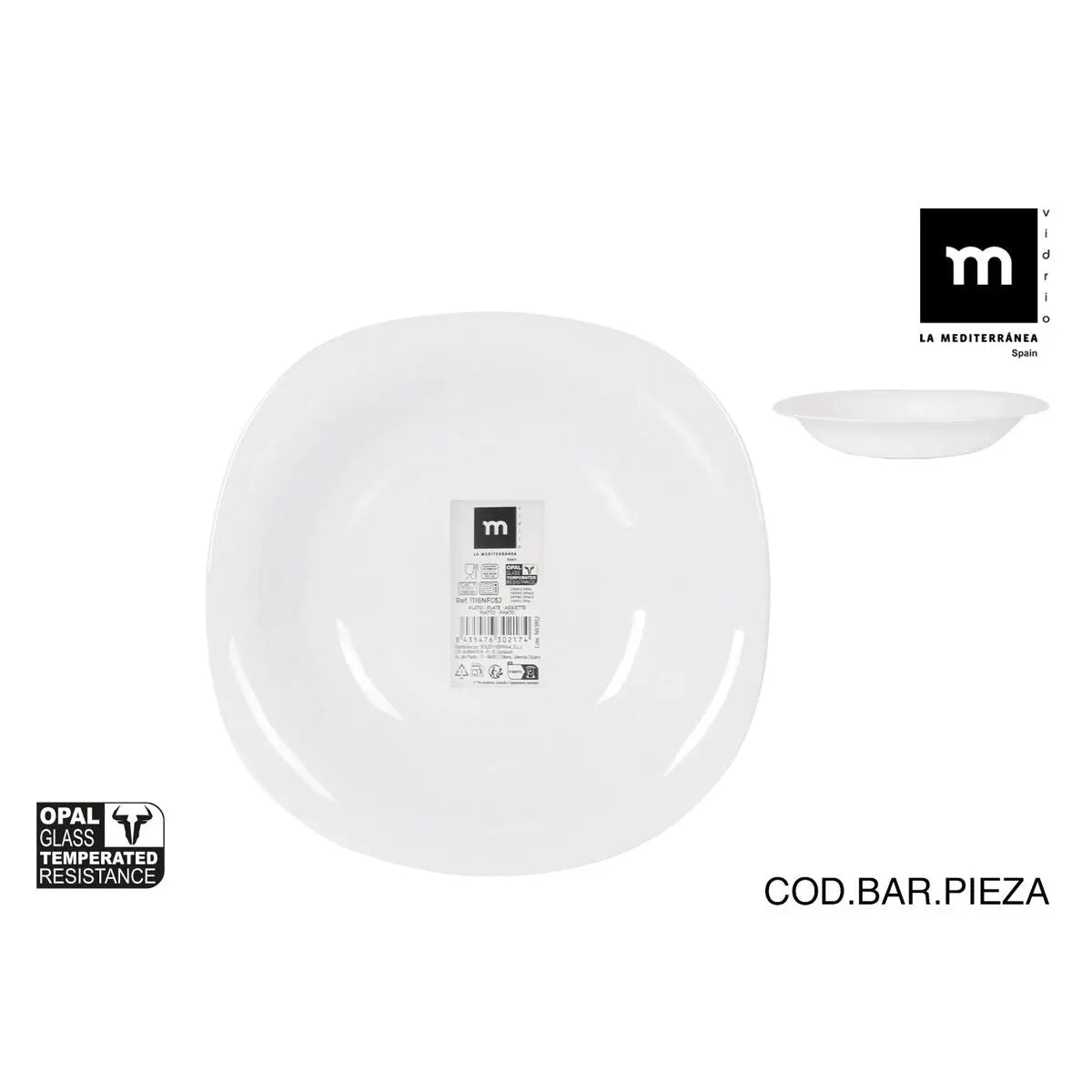 Assiette creuse La Mediterránea Palaos 21 x 21 x 3,5 cm (36 Unités) - MAMM®