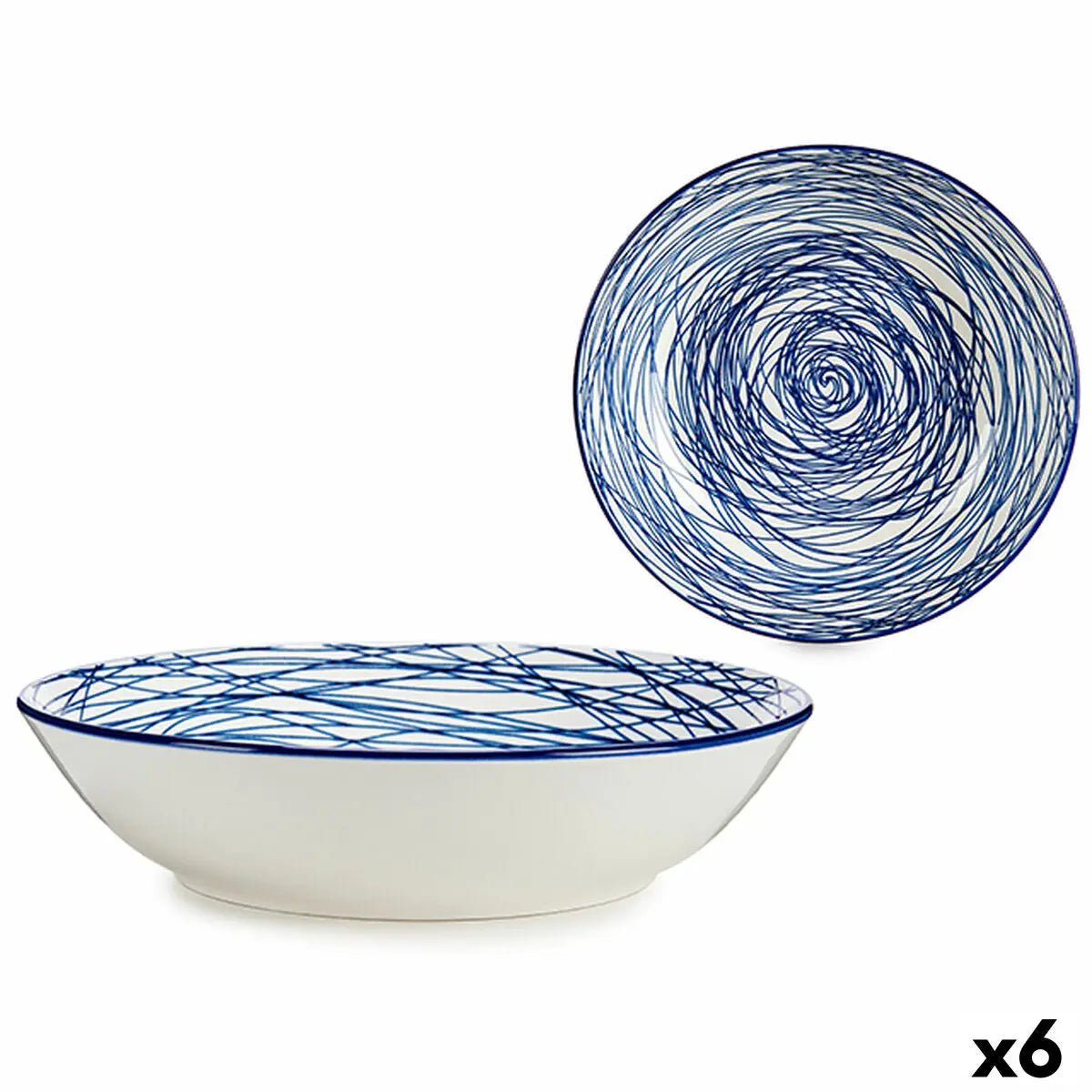 Assiette creuse Rayures Porcelaine Bleu Blanc 6 Unités (20 x 4,7 x 20 cm) Bigbuy