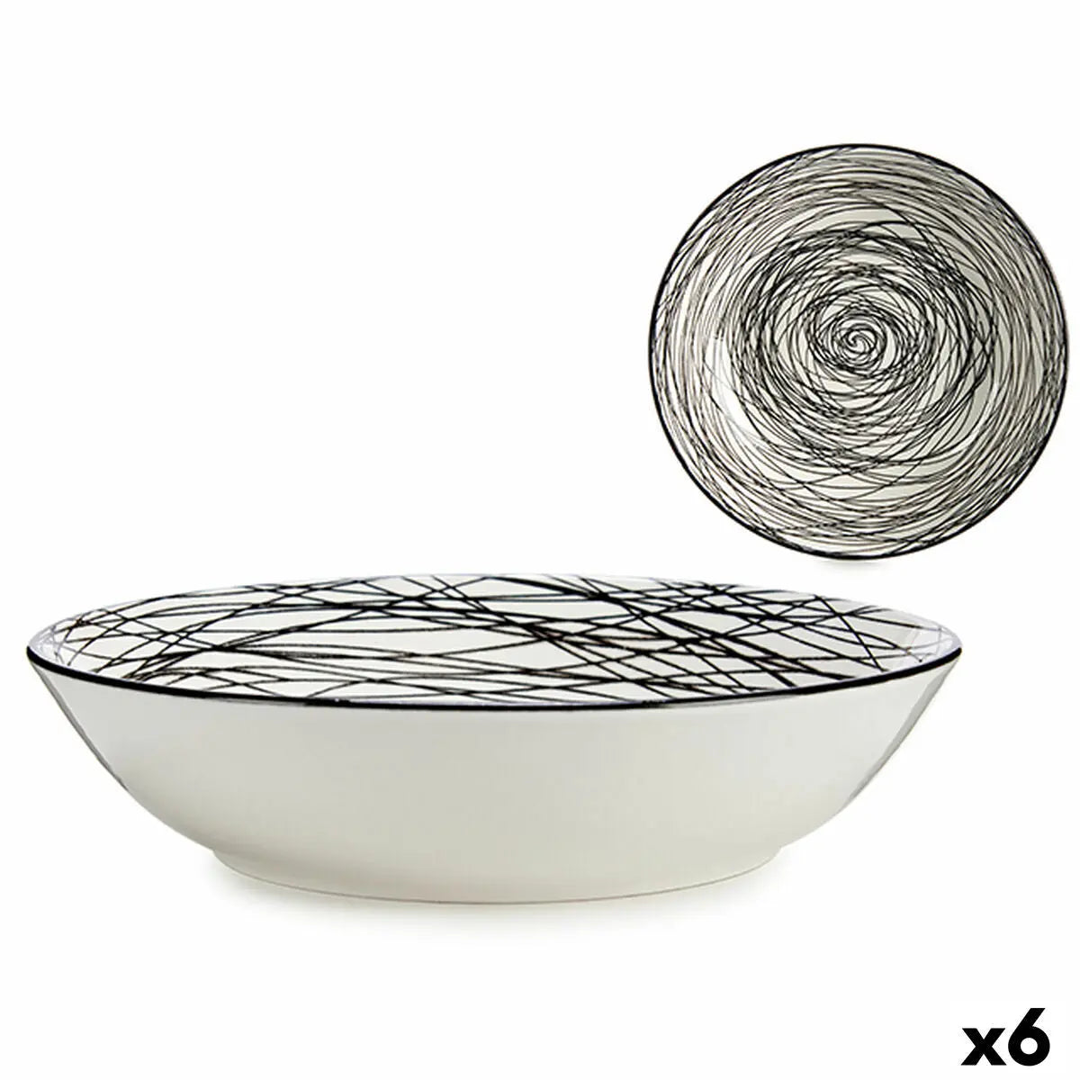 Assiette creuse Rayures Porcelaine Noir Blanc 6 Unités (20 x 4,7 x 20 cm) Bigbuy