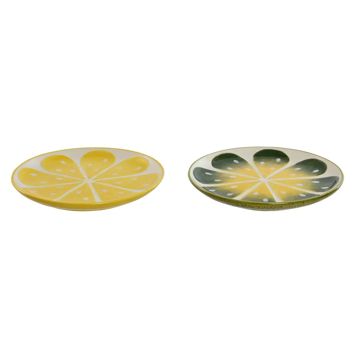 Assiette plate Home ESPRIT Jaune Vert Grès Citron 22,5 x 22,5 x 2,5 cm (2 Unités) - MAMM®