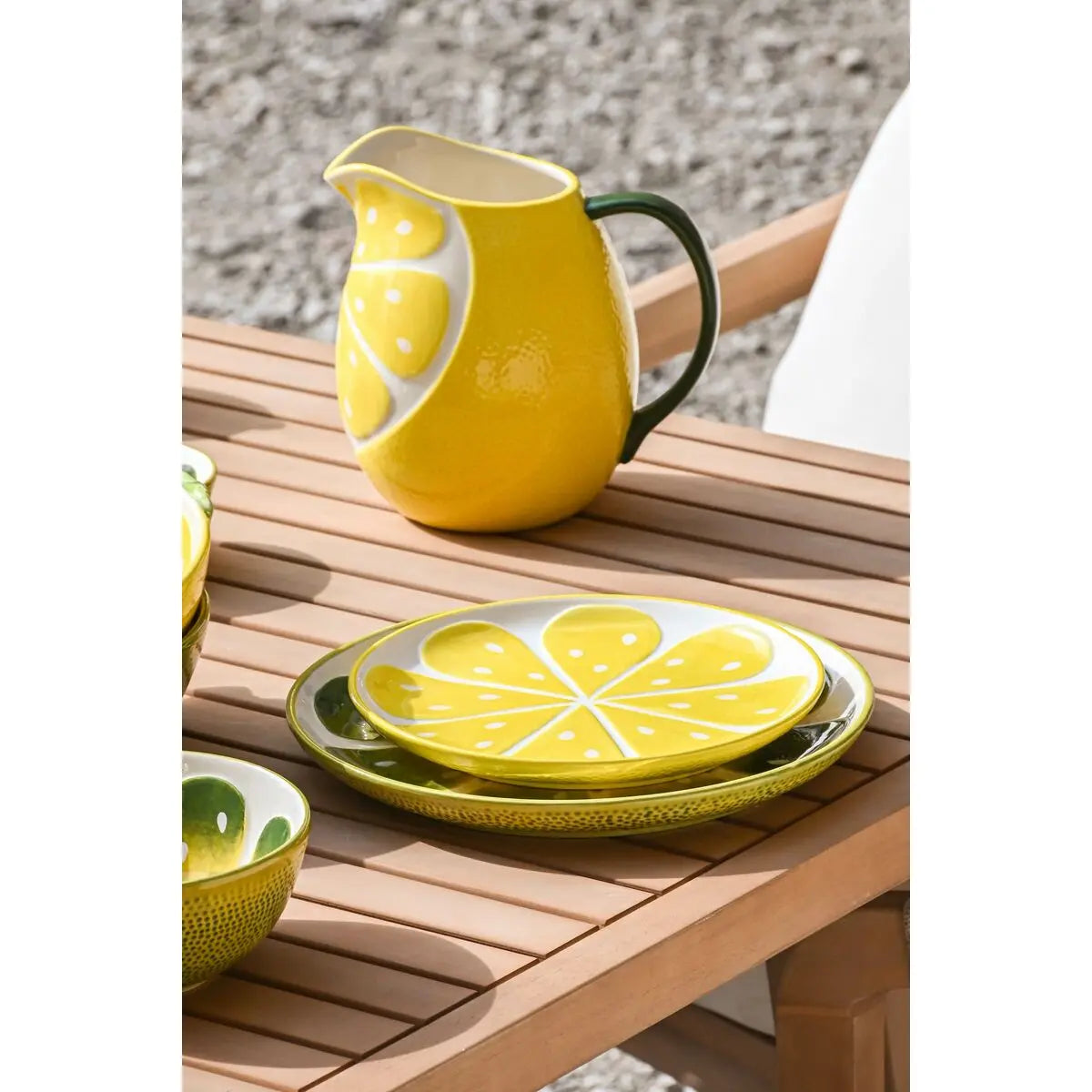 Assiette plate Home ESPRIT Jaune Vert Grès Citron 22,5 x 22,5 x 2,5 cm (2 Unités) - MAMM®
