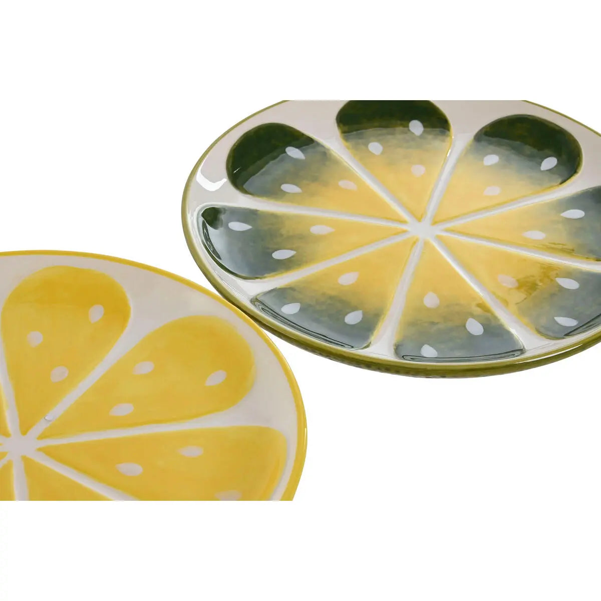 Assiette plate Home ESPRIT Jaune Vert Grès Citron 22,5 x 22,5 x 2,5 cm (2 Unités) - MAMM®