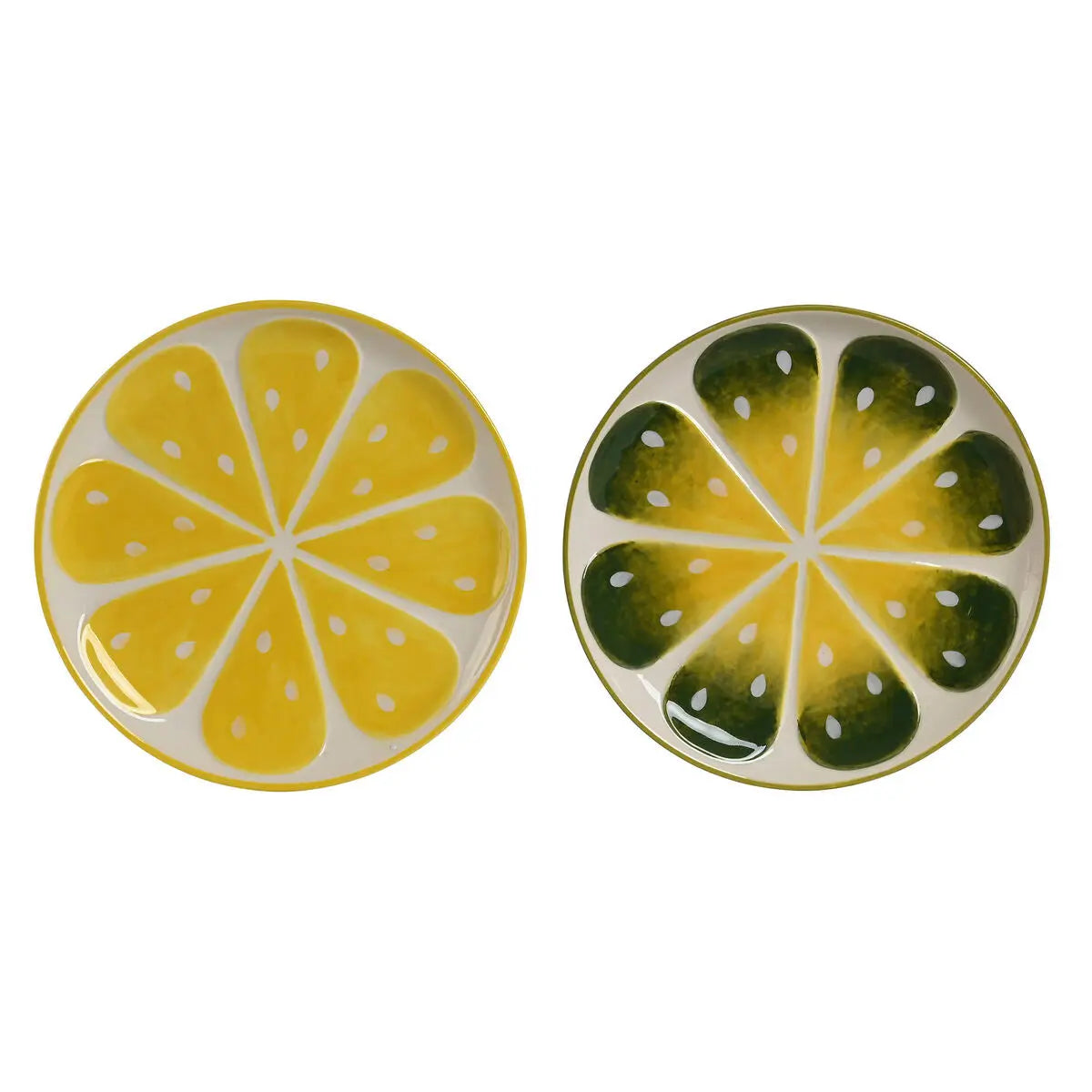 Assiette plate Home ESPRIT Jaune Vert Grès Citron 22,5 x 22,5 x 2,5 cm (2 Unités) - MAMM®