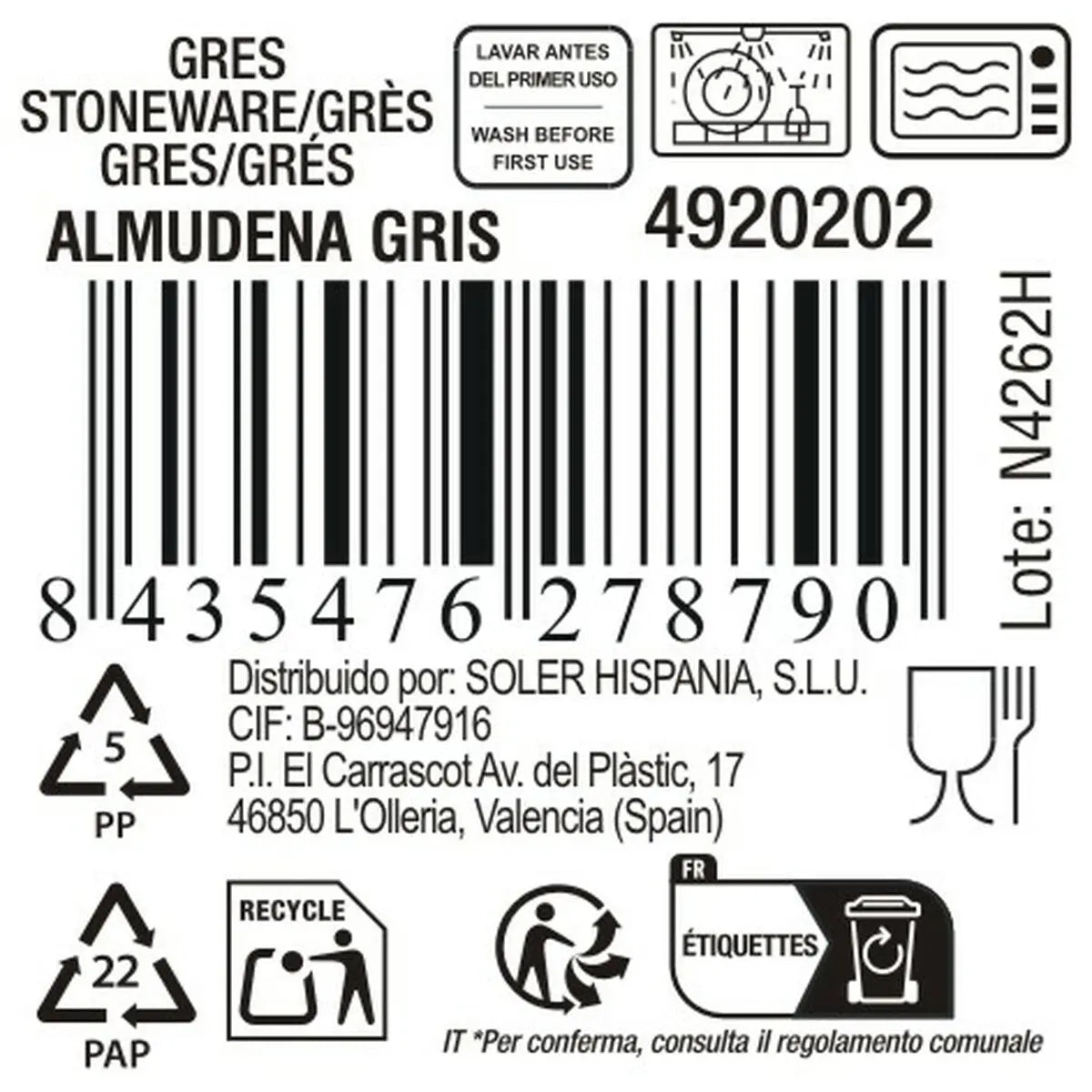 Assiette plate La Mediterránea Almudena Gris (24 Unités) Bigbuy