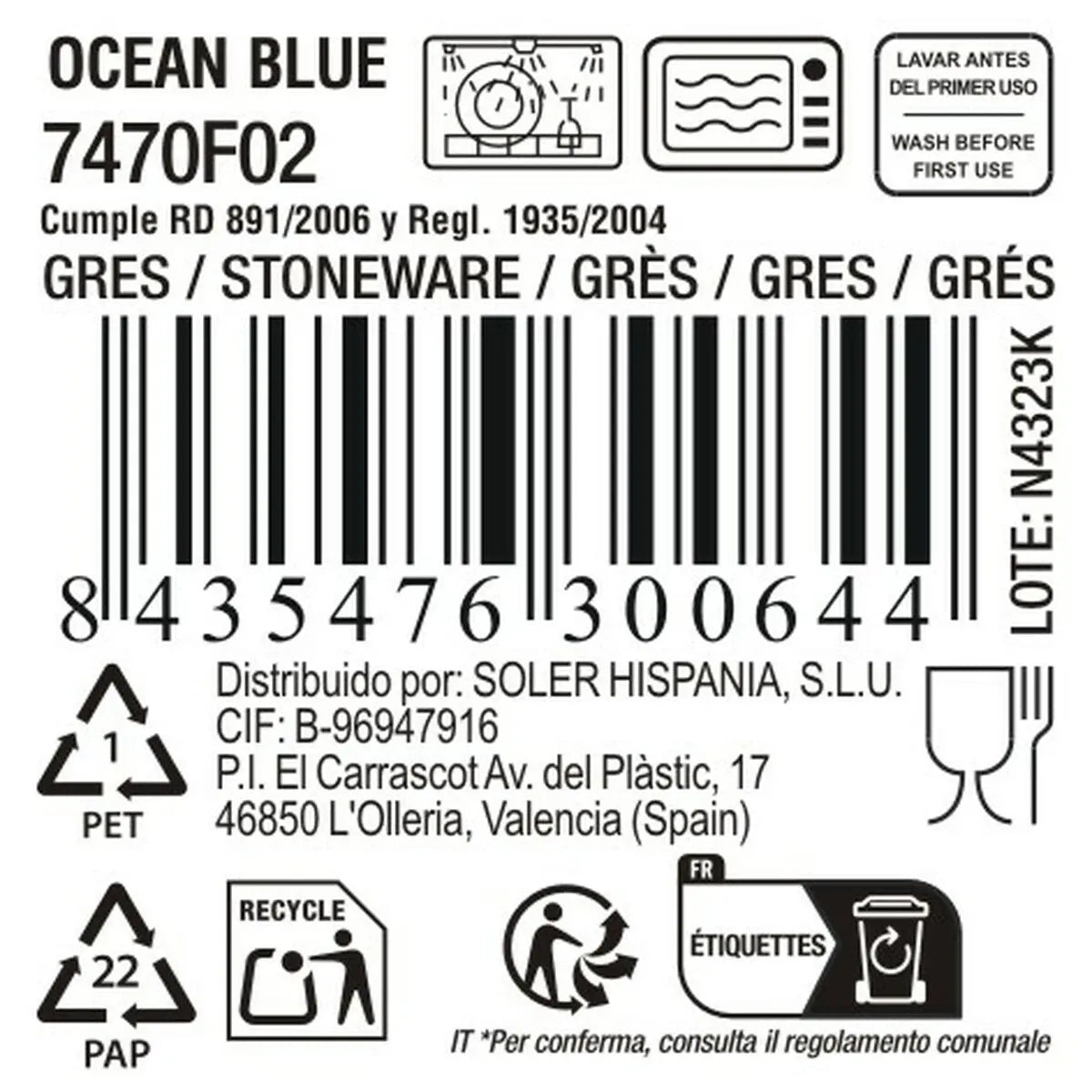Assiette plate La Mediterránea Ocean blue (12 Unités) - MAMM®