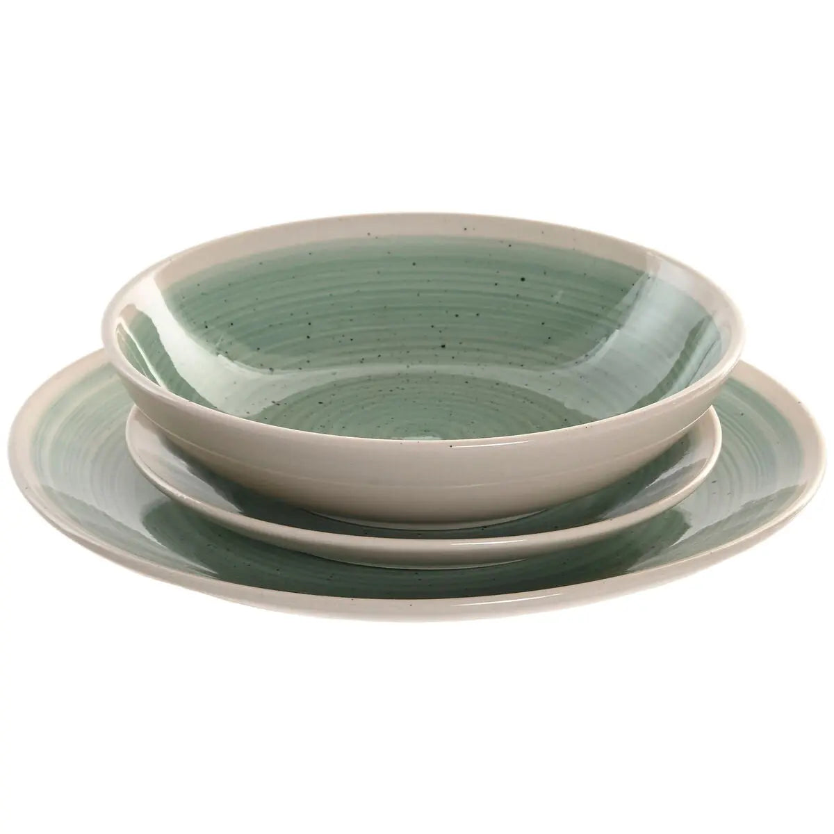 Assiettes Home ESPRIT Blanc Vert Grès 18 Pièces - MAMM®