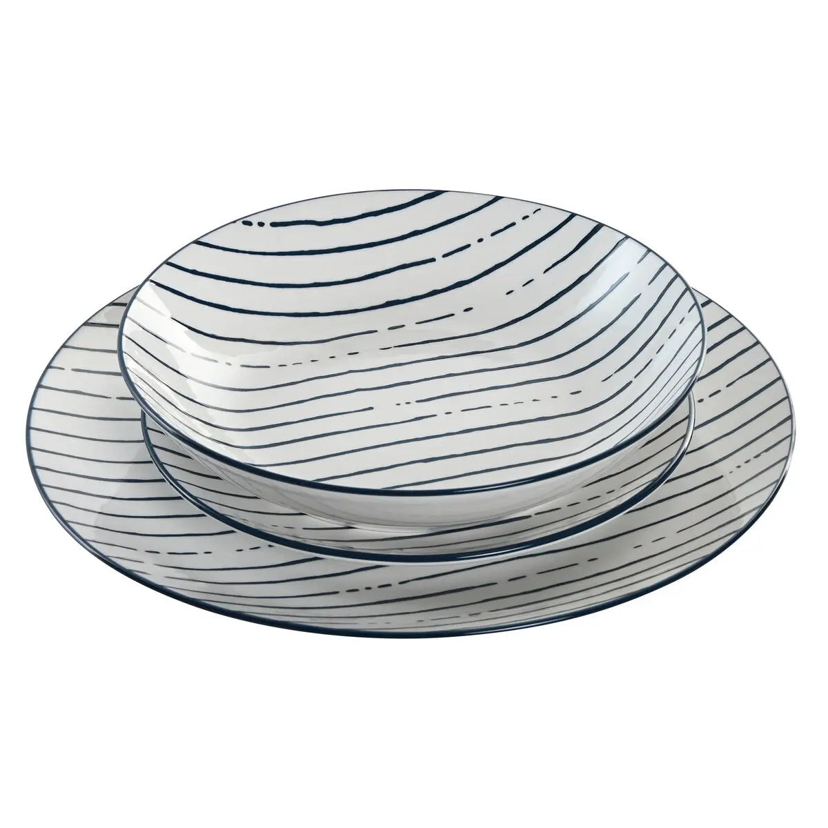Assiettes Home ESPRIT Bleu Porcelaine Rayures méditerranéen 18 Pièces - MAMM®