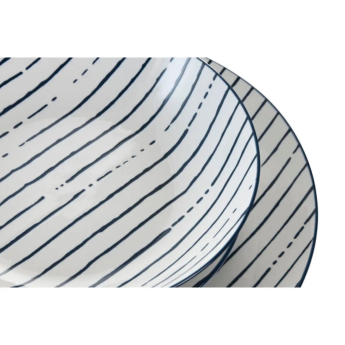 Assiettes Home ESPRIT Bleu Porcelaine Rayures méditerranéen 18 Pièces - MAMM®