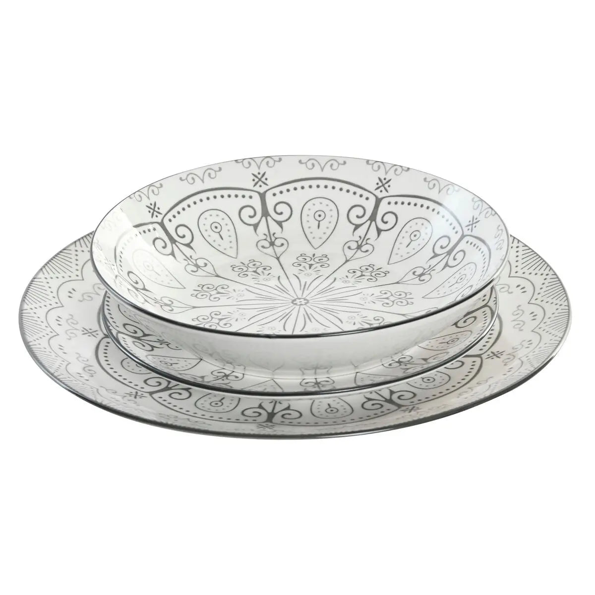 Assiettes Home ESPRIT Gris clair Porcelaine Scandi 18 Pièces - MAMM®