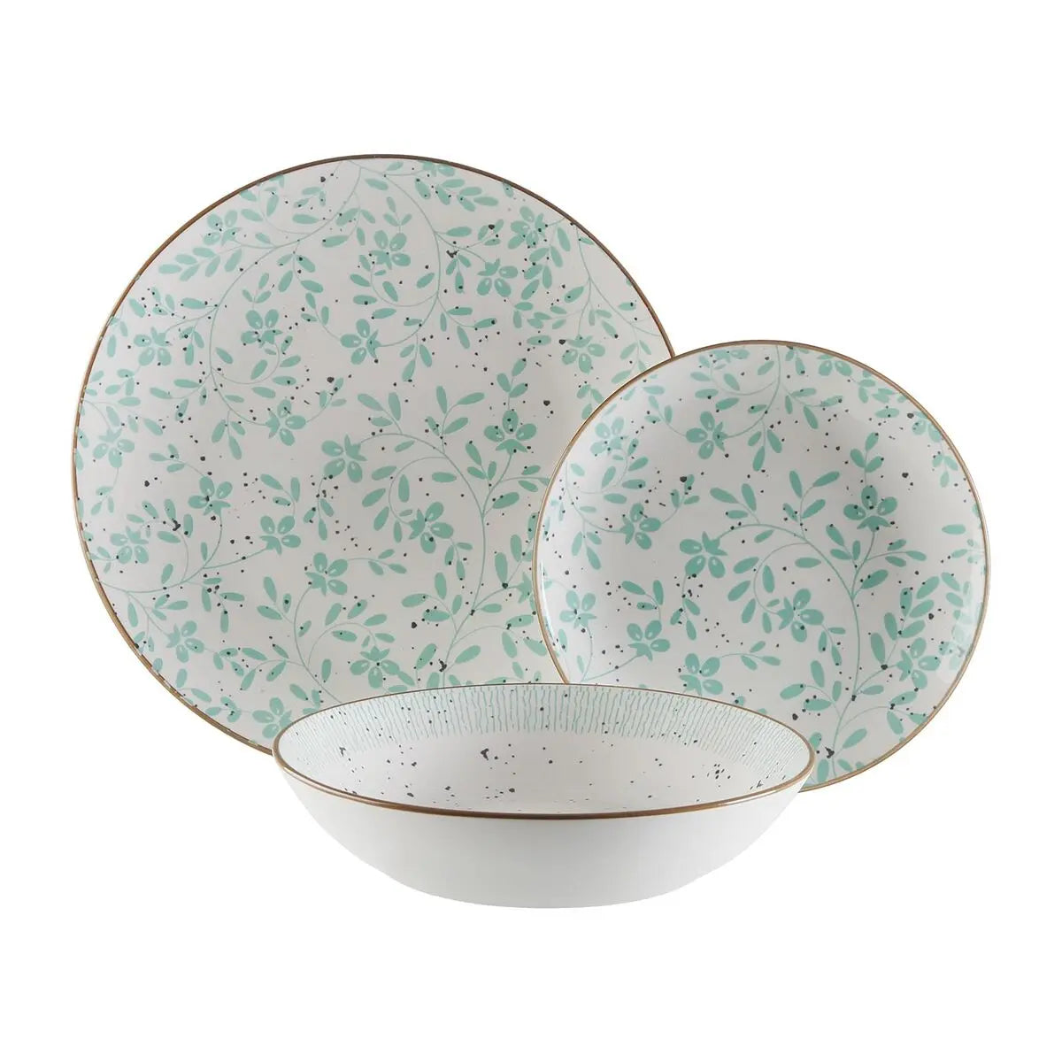Assiettes Versa Turquoise Porcelaine Fleurs 18 Pièces - MAMM®