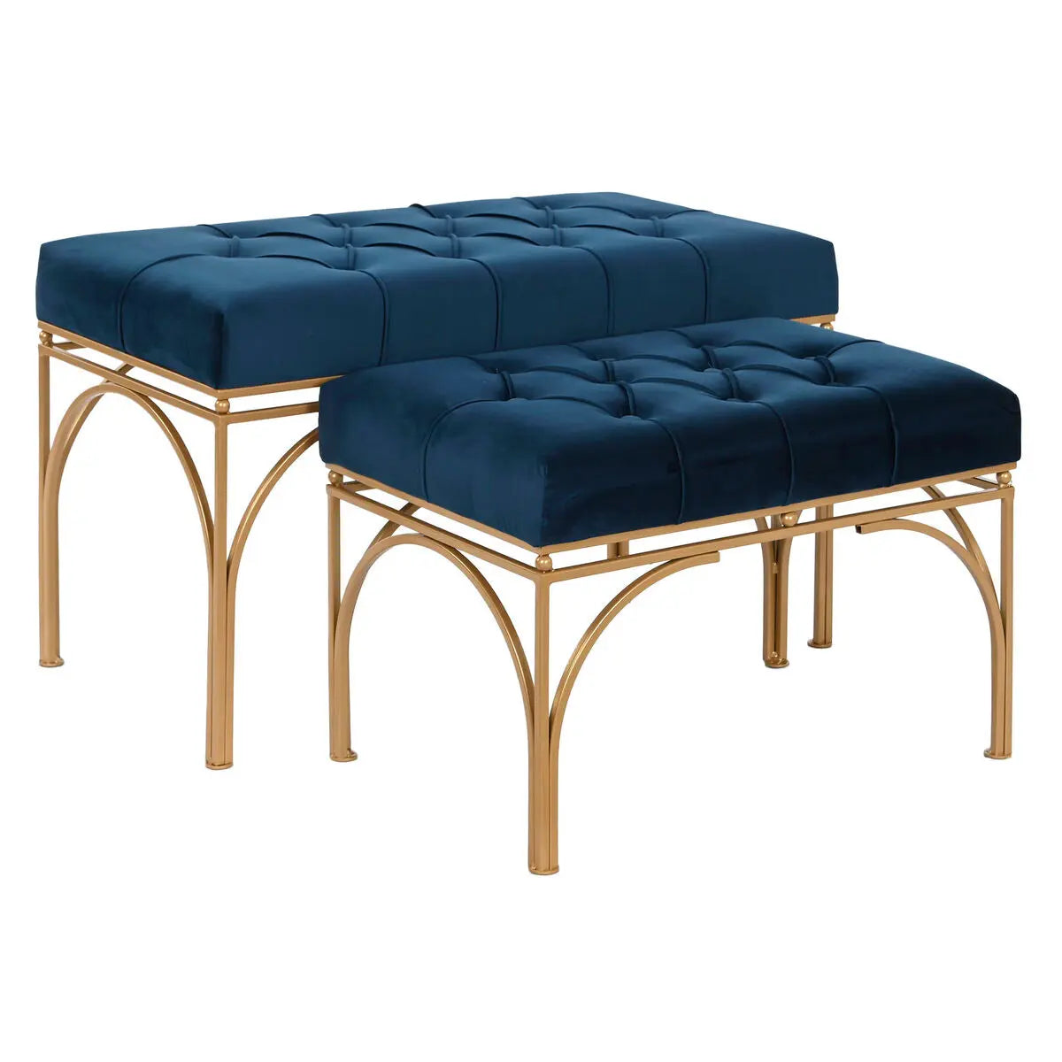 Banquette DKD Home Decor Bleu Doré Métal 80 x 40 x 48 cm (2 Unités) Mamm