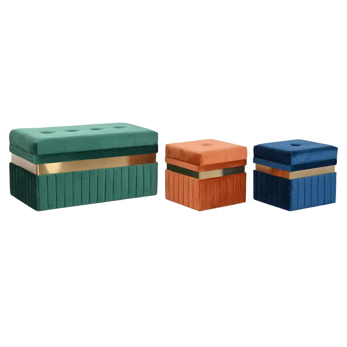 Banquette DKD Home Decor Bleu Vert Orange Doré Bois MDF 93 x 47 x 45 cm (3 Unités) Mamm