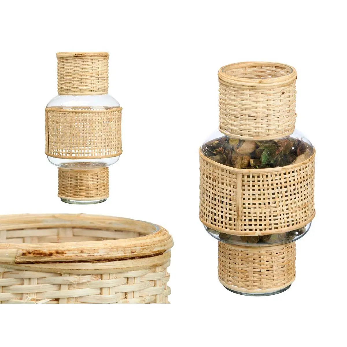 Bougeoir GiftDecor SG-29653 Transparent Naturel verre Rotin 15,5 x 31 x 15,5 cm (6 Unités) Mamm