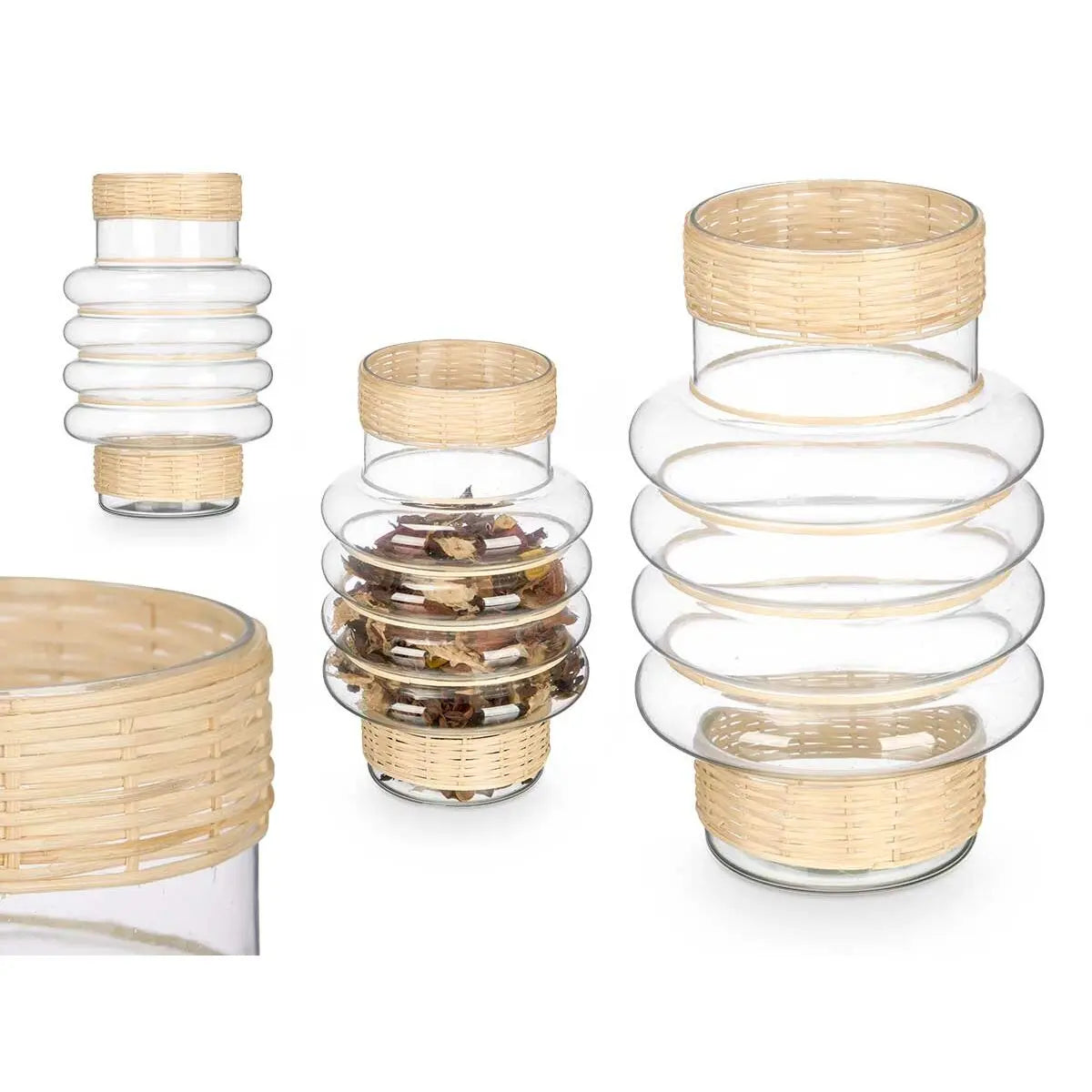 Bougeoir GiftDecor SG-29853 Transparent Naturel verre Rotin 18 x 30 x 18 cm (6 Unités) Mamm
