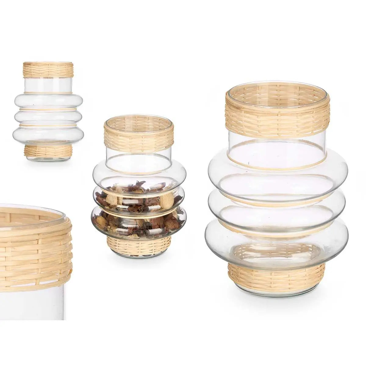 Bougeoir GiftDecor SG-29857 Transparent Naturel verre Rotin 18 x 24 x 18 cm (6 Unités) Mamm