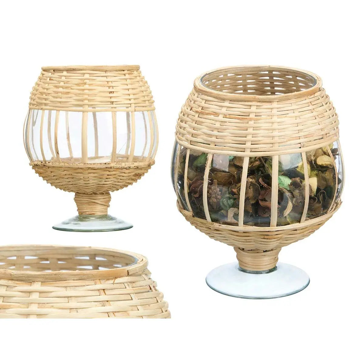 Bougeoir GiftDecor SG-30540 Transparent Naturel verre Rotin 18 x 22 x 18 cm (6 Unités) Mamm