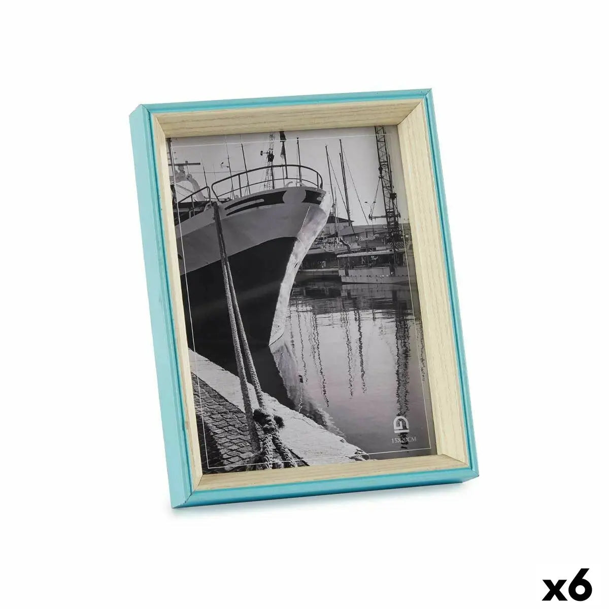 Cadre photo Verre Bleu Blanc Bois MDF (3 x 22 x 17 cm) (6 Unités) Mamm