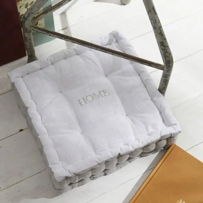 Coussin de sol - TODAY - CHARME - Slub x Chambray x Broderie Capucine - 40 x 40 x 10 cm Octopia