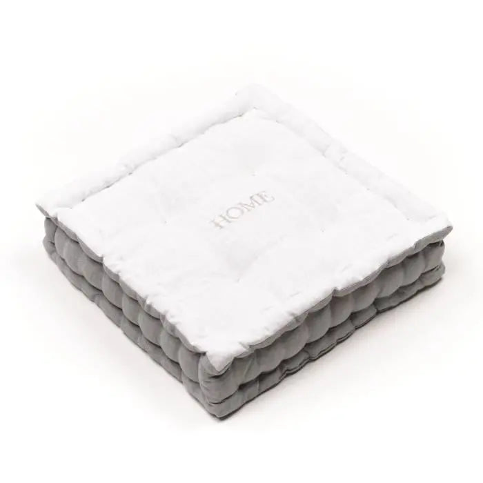 Coussin de sol - TODAY - CHARME - Slub x Chambray x Broderie Capucine - 40 x 40 x 10 cm Octopia