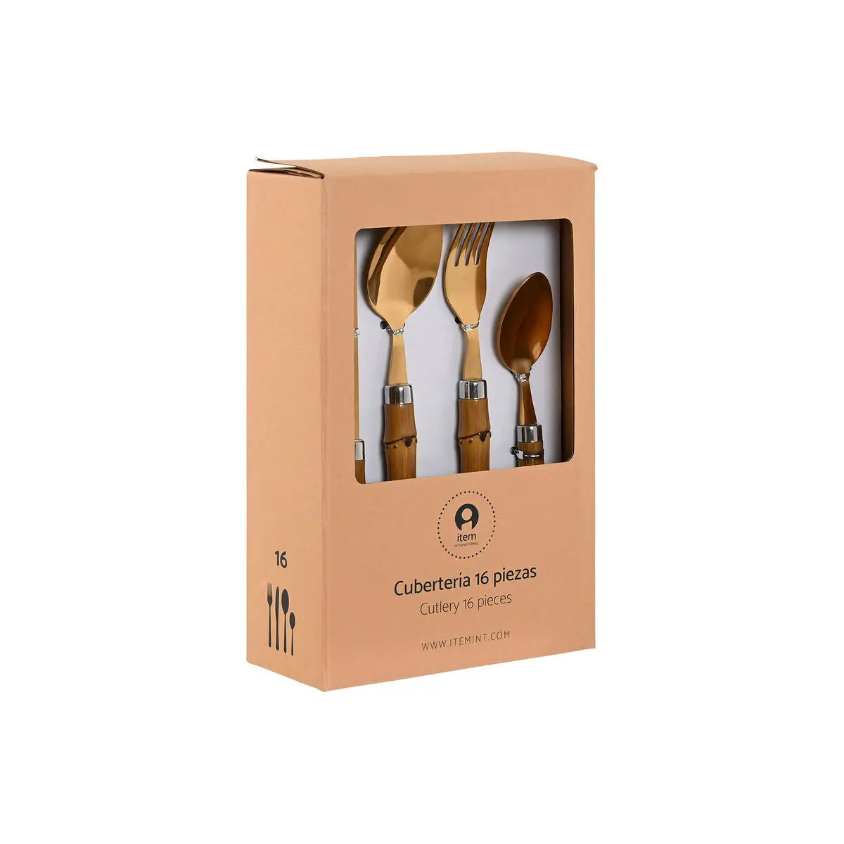 Couverts Home ESPRIT Doré Naturel Acier inoxydable ABS 3 x 2 x 16 cm 24 Pièces Mamm
