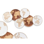 Décoration murale Blanc Marron Bois de manguier Mappemonde 102 x 55 x 5 cm Bigbuy