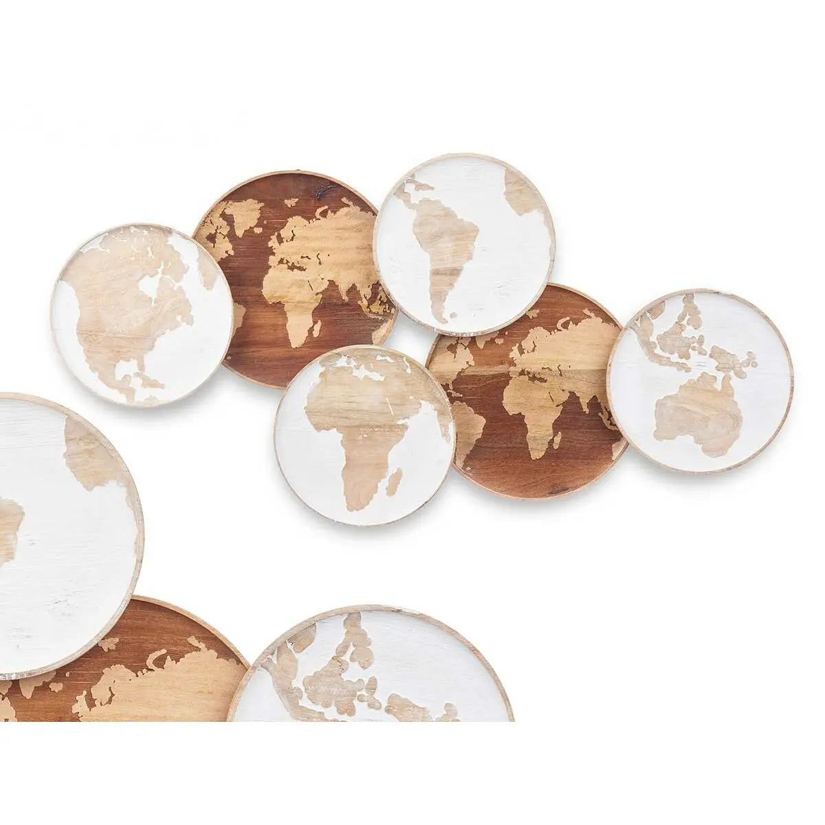 Décoration murale Blanc Marron Bois de manguier Mappemonde 102 x 55 x 5 cm Bigbuy
