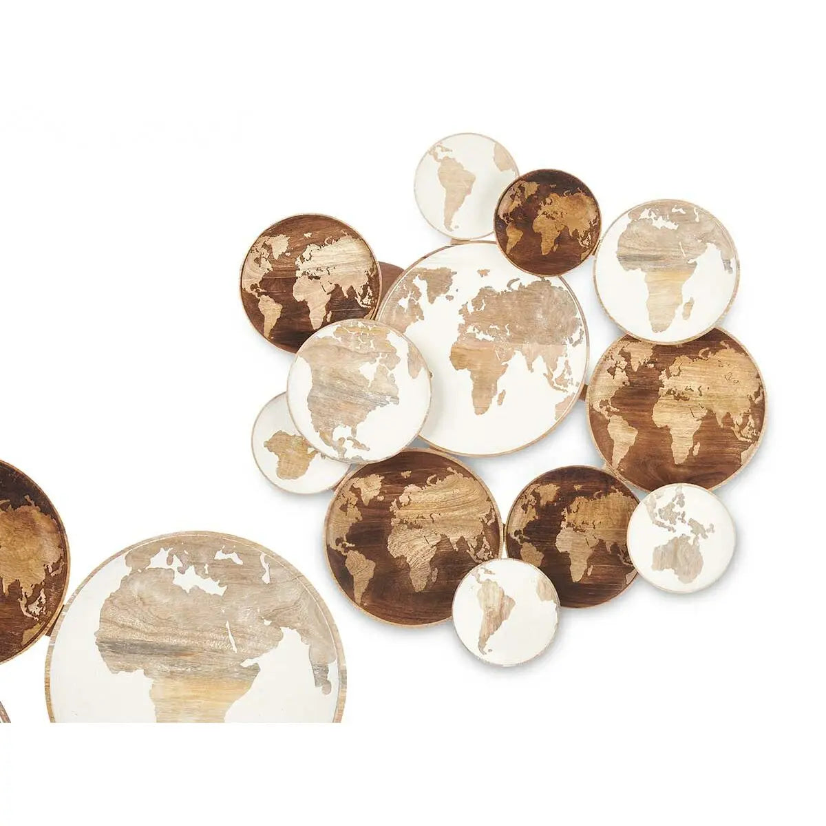 Décoration murale Blanc Marron Bois de manguier Mappemonde 76 x 70 x 5 cm Bigbuy