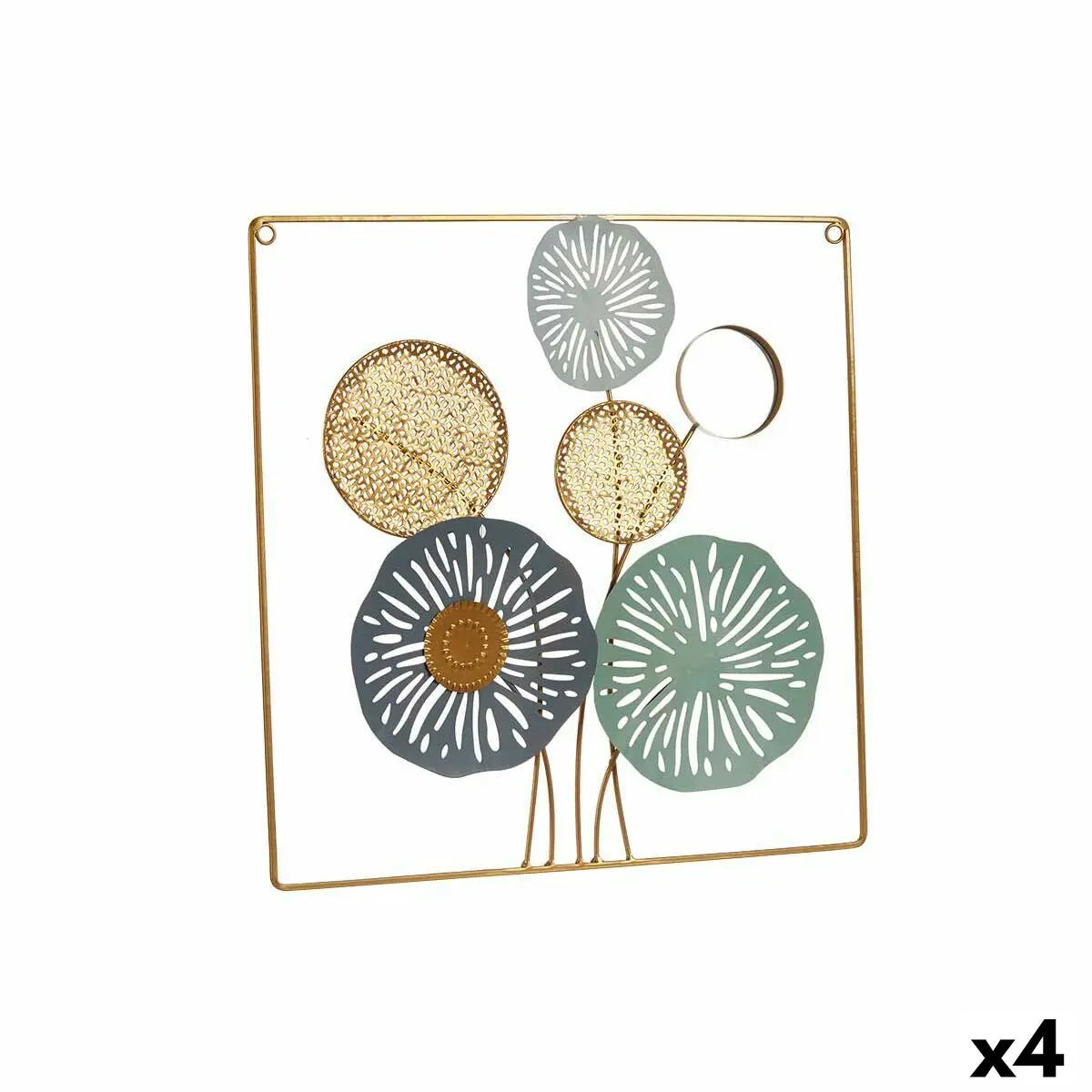 Décoration murale Multicouleur Fleurs Miroir Métal Verre 45 x 45 x 2 cm (4 Unités) Mamm