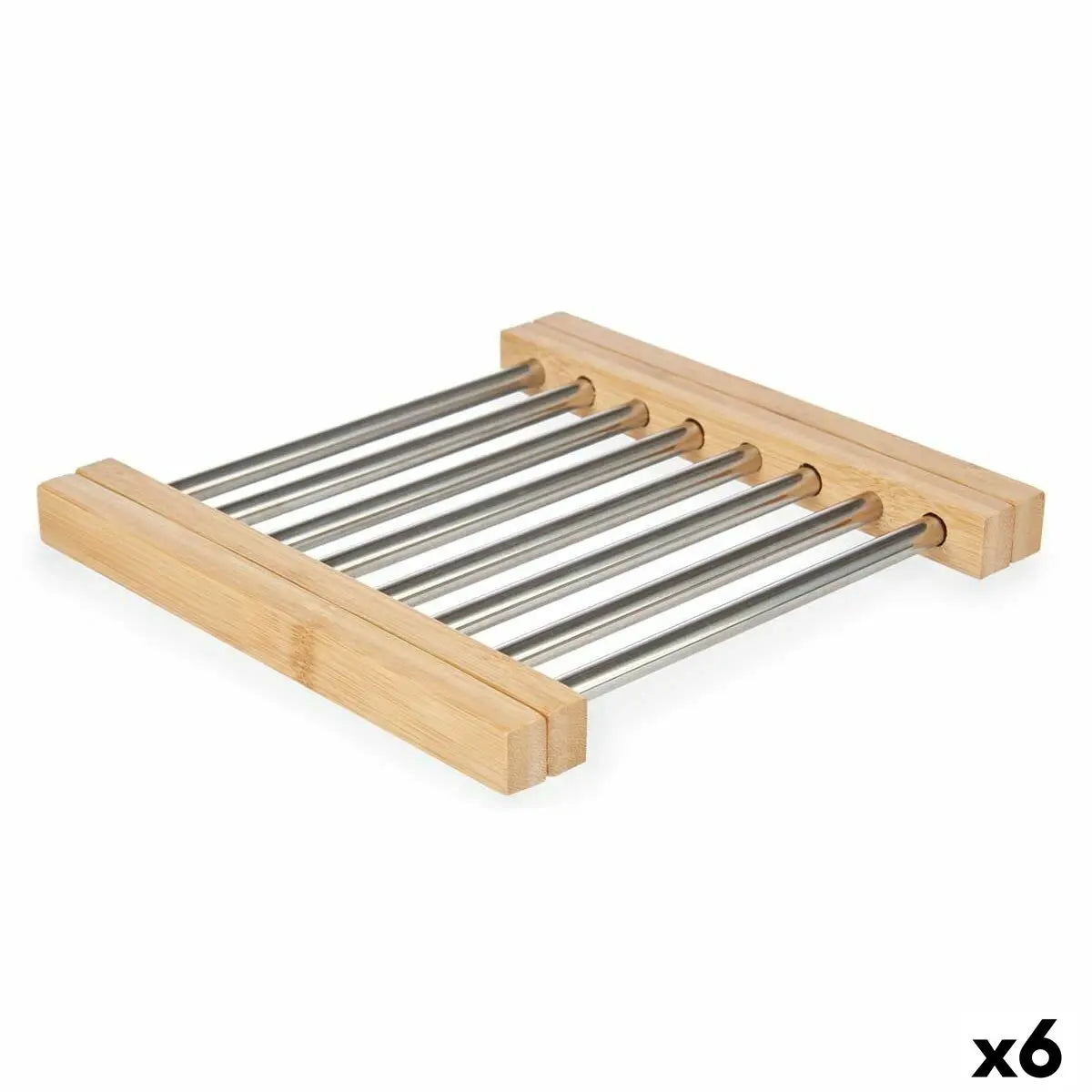Dessous de plat Argenté Métal Bambou 36,4 x 2,2 x 21,3 cm (6 Unités) Mamm