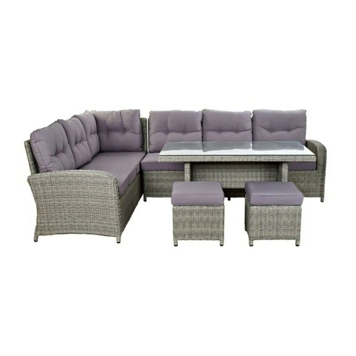 Ensemble Canapé + Table DKD Home Decor MB-166669 Extérieur Verre Polyester rotin synthétique Acier (267 x 204 x 90 cm) (4 pcs) Bigbuy