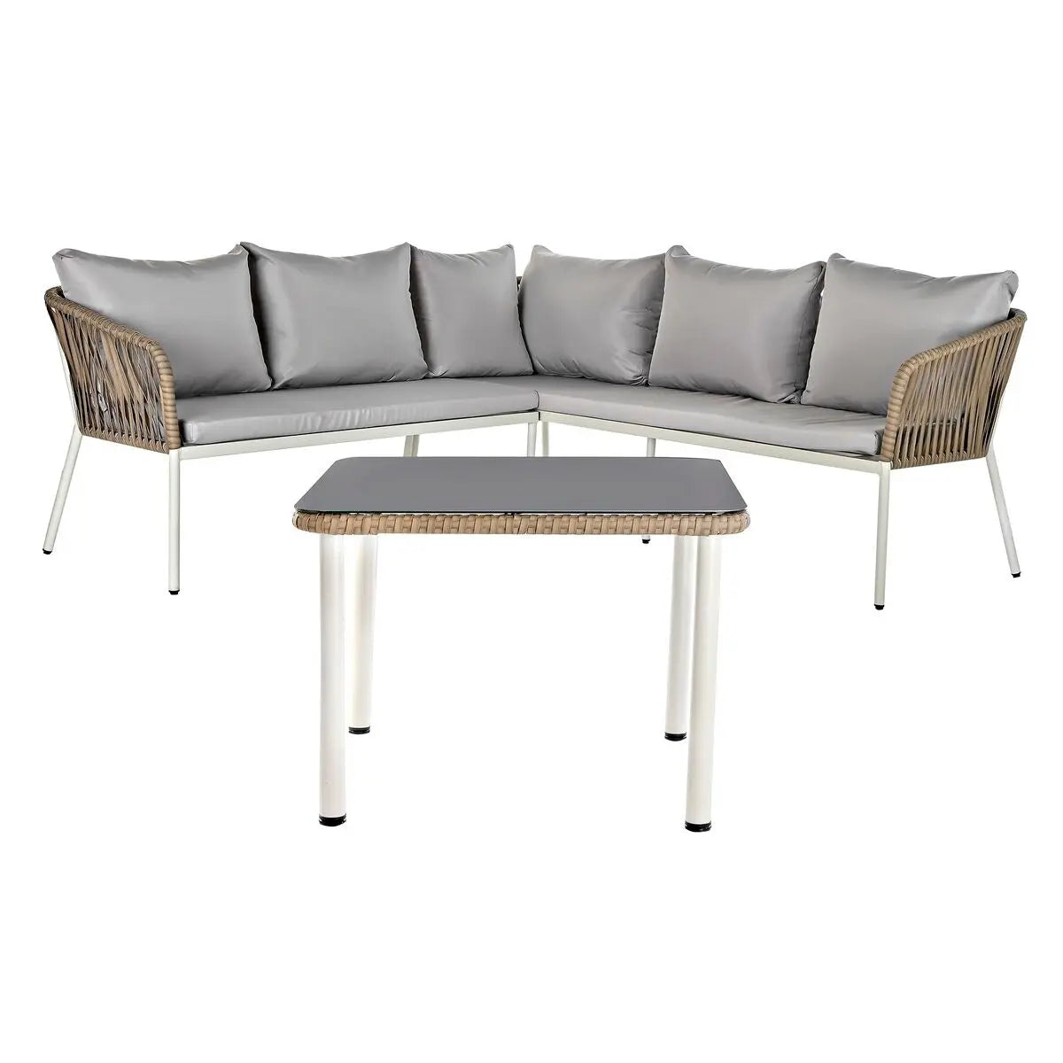 Ensemble Canapé + Table DKD Home Decor Verre rotin synthétique Acier (190 x 190 x 70 cm) Bigbuy