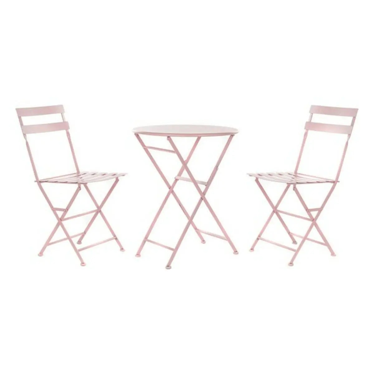 Ensemble Table + 2 Chaises DKD Home Decor MB-177410 Rose Métal 60 x 60 x 75 cm (3 pcs) Bigbuy