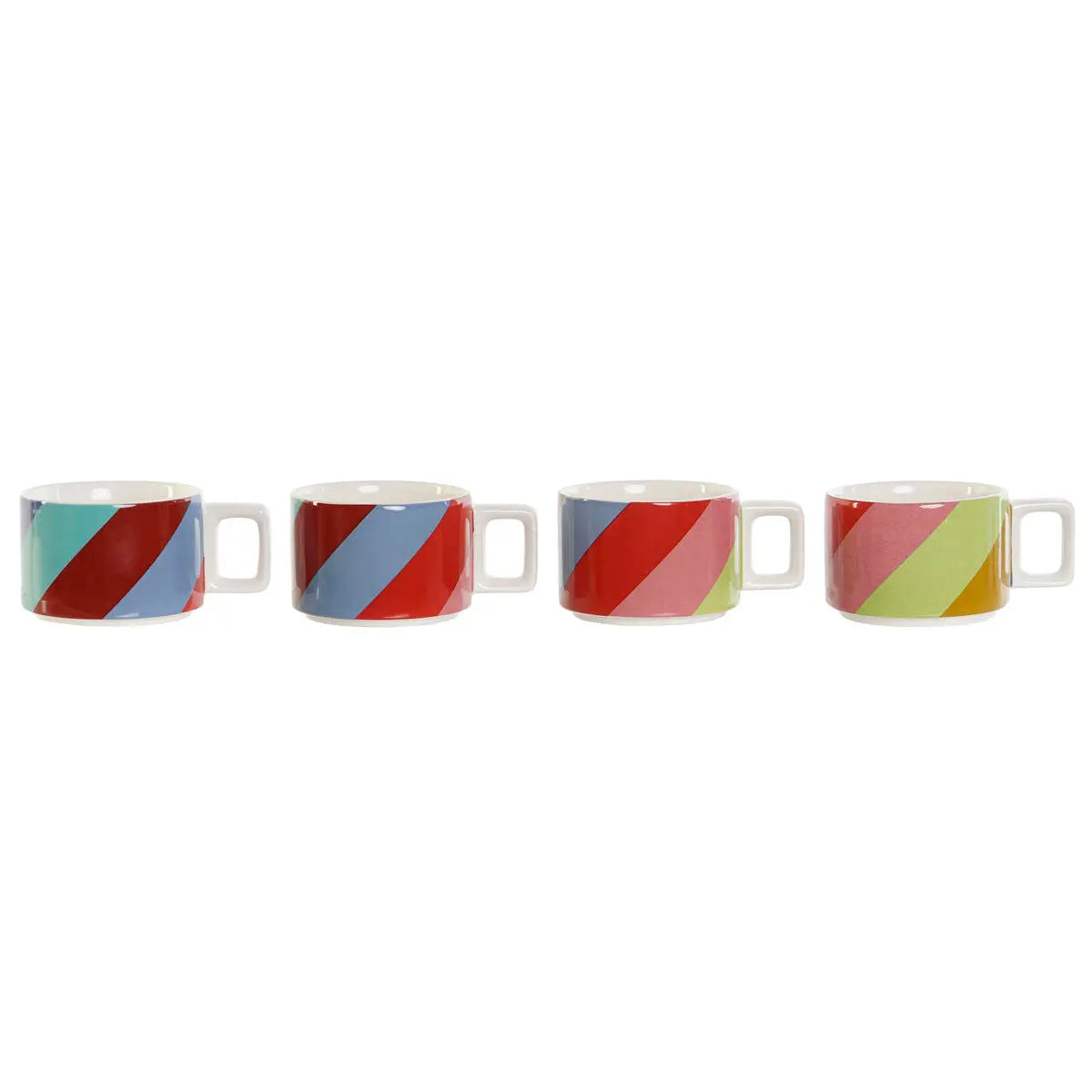 Ensemble de tasses à café DKD Home Decor Blanc Multicouleur Marron Clair Métal Bambou 260 ml Mamm