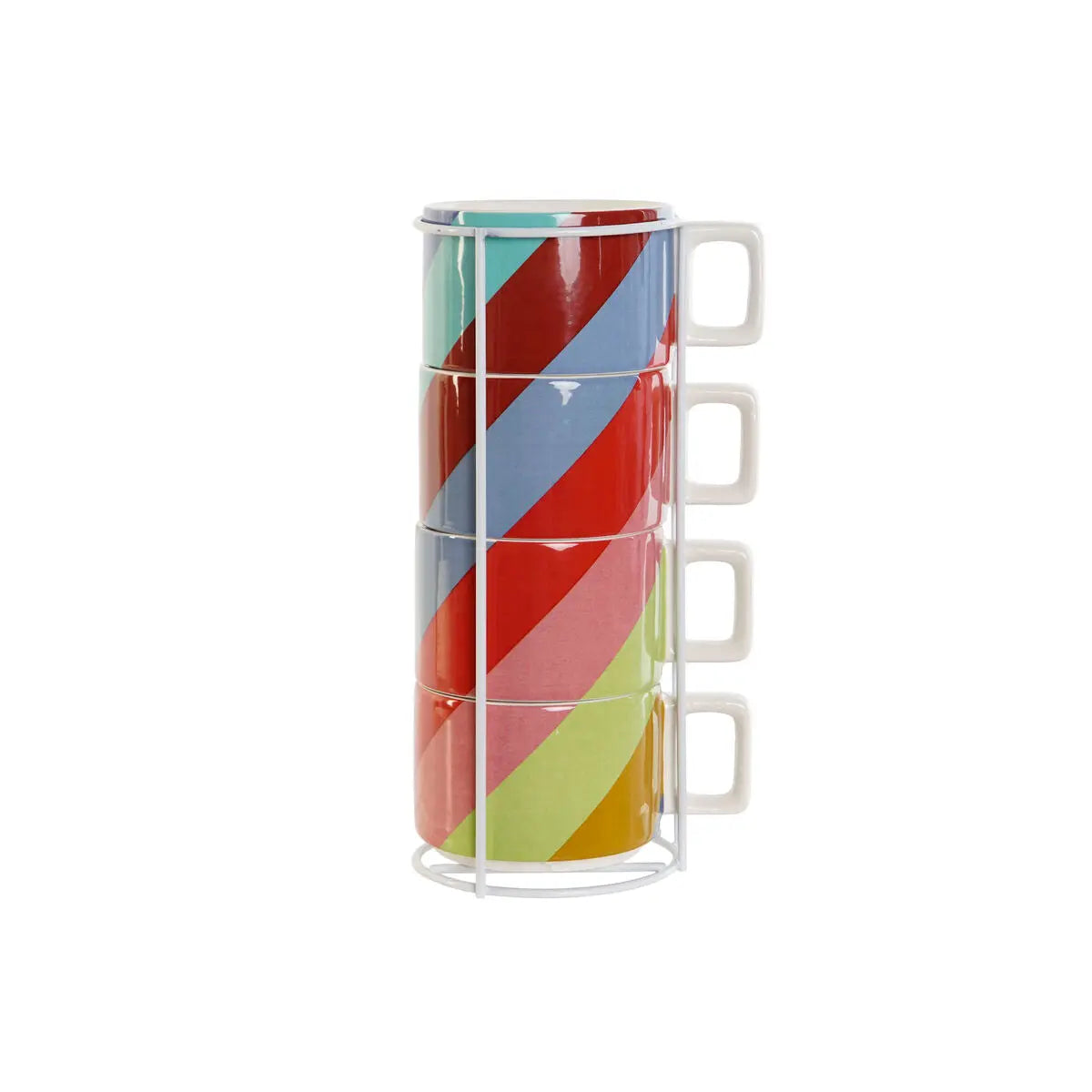 Ensemble de tasses à café DKD Home Decor Blanc Multicouleur Marron Clair Métal Bambou 260 ml Mamm