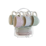 Ensemble de tasses à café DKD Home Decor Bleu Blanc Vert Lila Métal 180 ml Mamm