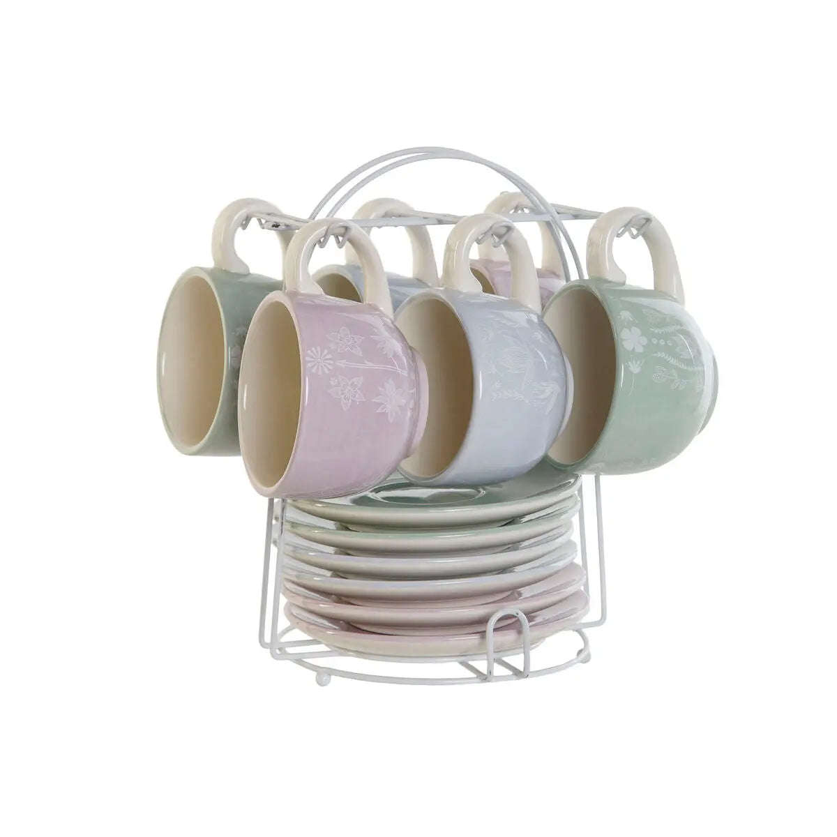 Ensemble de tasses à café DKD Home Decor Bleu Blanc Vert Lila Métal 180 ml Mamm