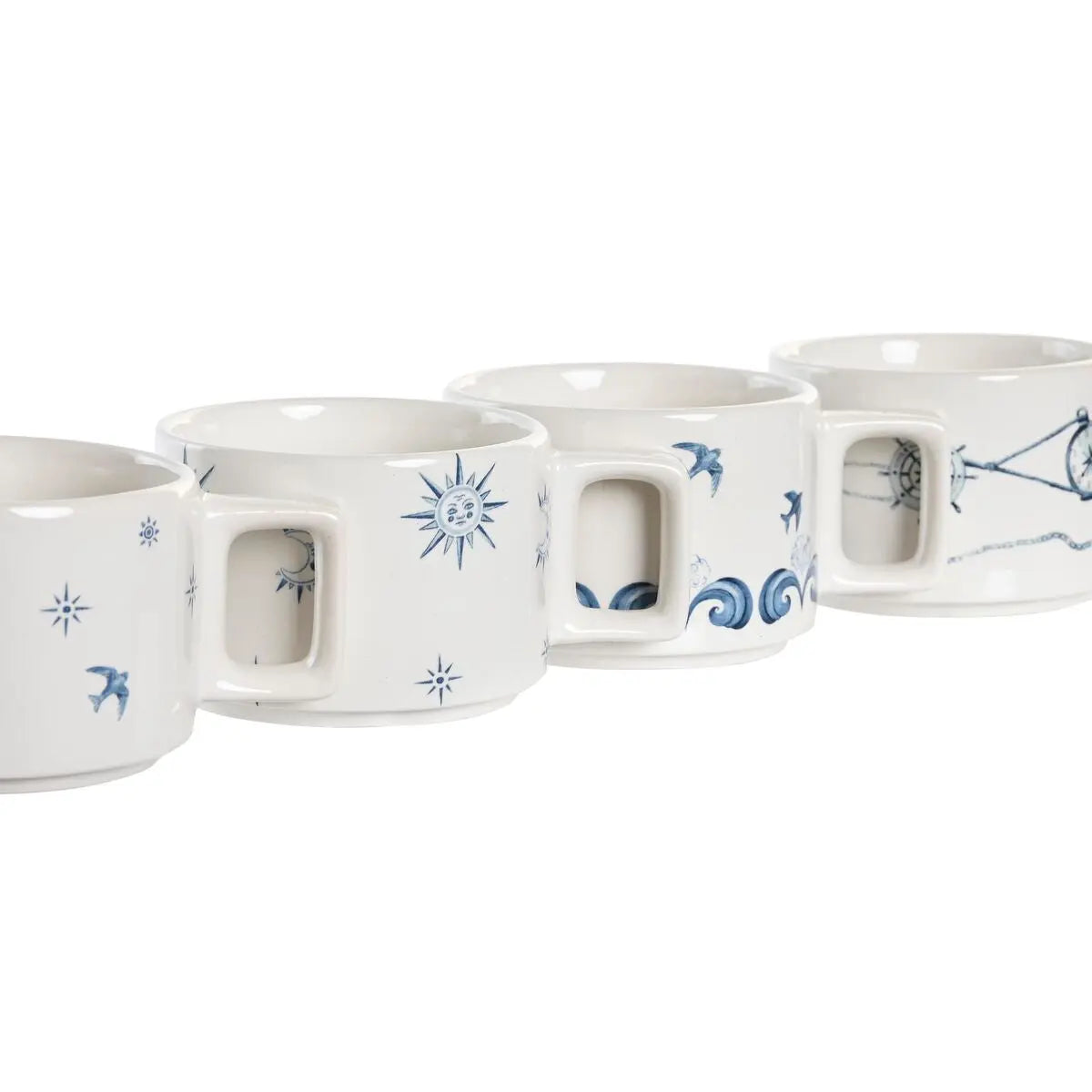 Ensemble de tasses à café DKD Home Decor Bleu Métal Blanc 260 ml 4 Pièces Dolomite Mamm