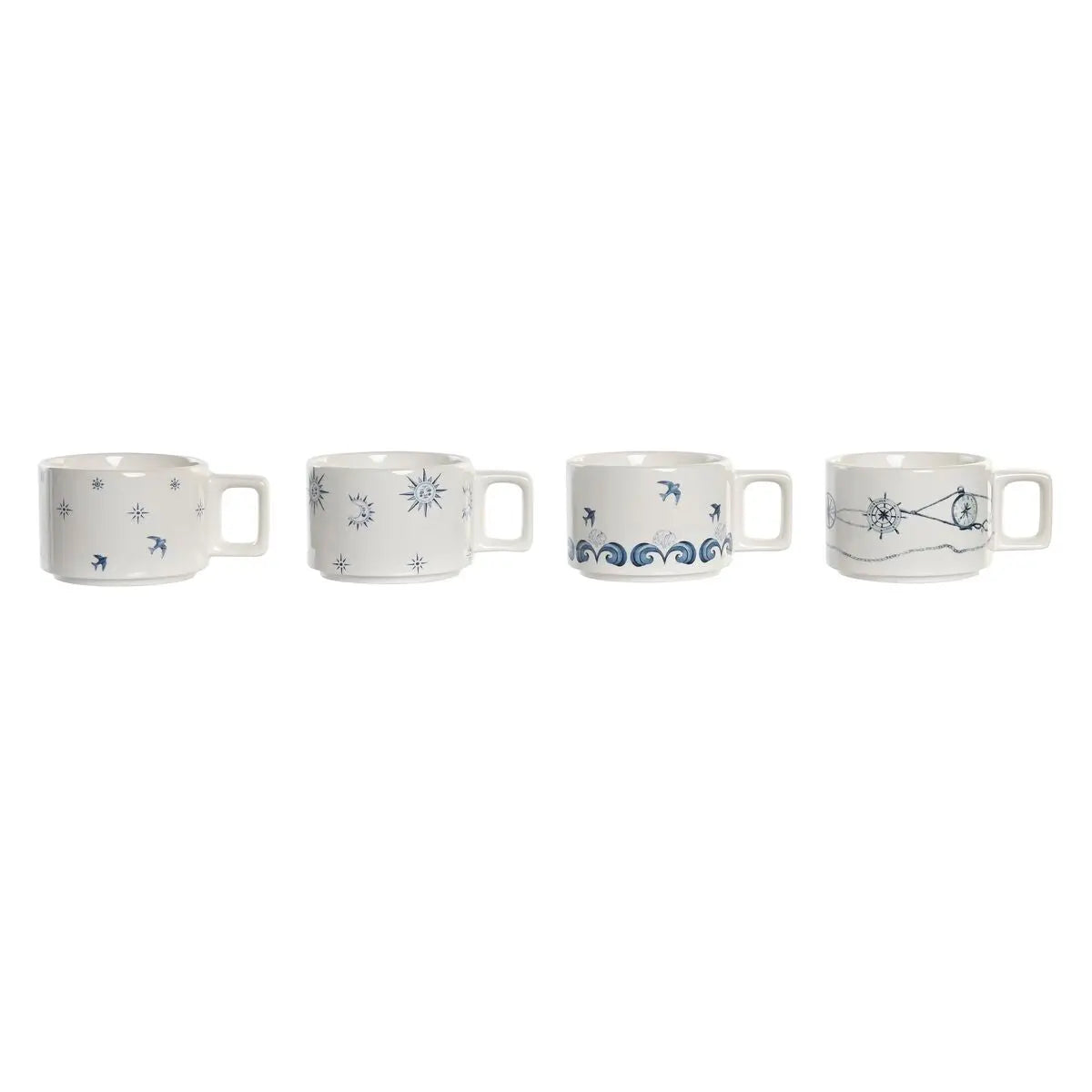 Ensemble de tasses à café DKD Home Decor Bleu Métal Blanc 260 ml 4 Pièces Dolomite Mamm
