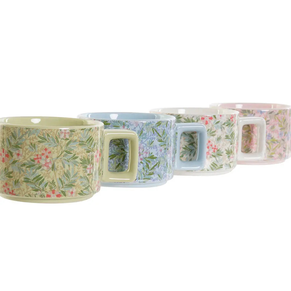 Ensemble de tasses à café DKD Home Decor Bleu Rose Métal Vert Fleurs Dolomite (13 x 9,5 x 6,5 cm) (4 pcs) (260 ml) Mamm