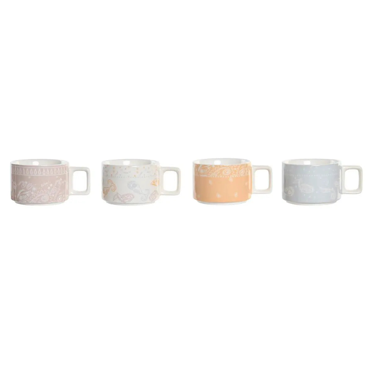 Ensemble de tasses à café DKD Home Decor Jaune Bleu Blanc Rouge Métal Bambou Dolomite 4 Pièces 260 ml Mamm