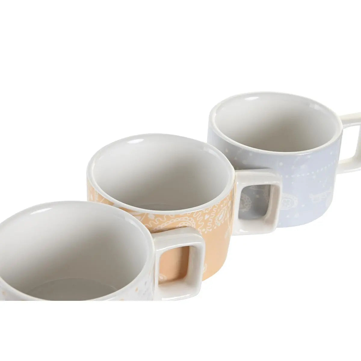 Ensemble de tasses à café DKD Home Decor Jaune Bleu Blanc Rouge Métal Bambou Dolomite 4 Pièces 260 ml Mamm
